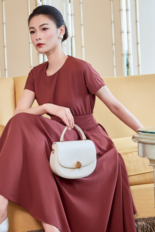 Sixdo Russet Woven Flared Dress